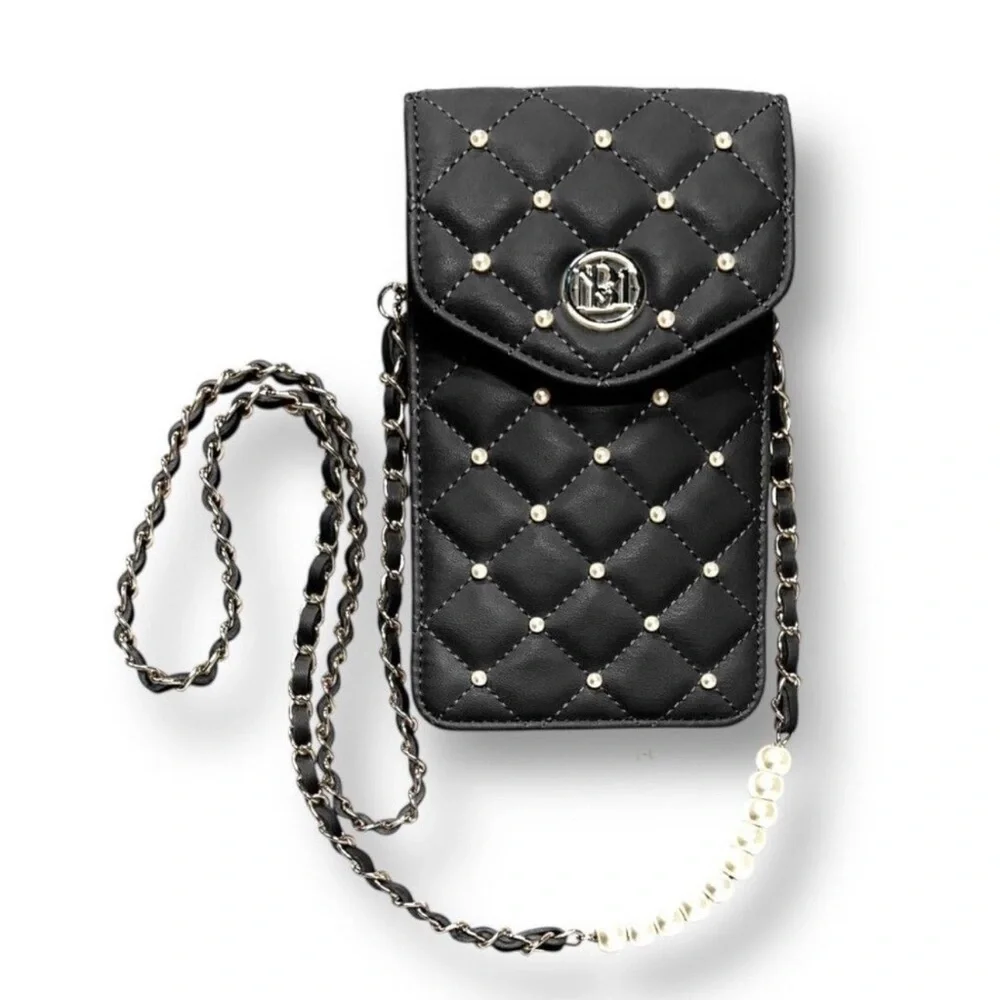 Badgley Mischka Phone Case Crossbody Bag With Diamond Quilting And Pearls